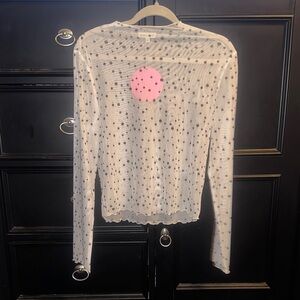 Main Strip Lg Black and White Polka Dot Long Sleeve Top